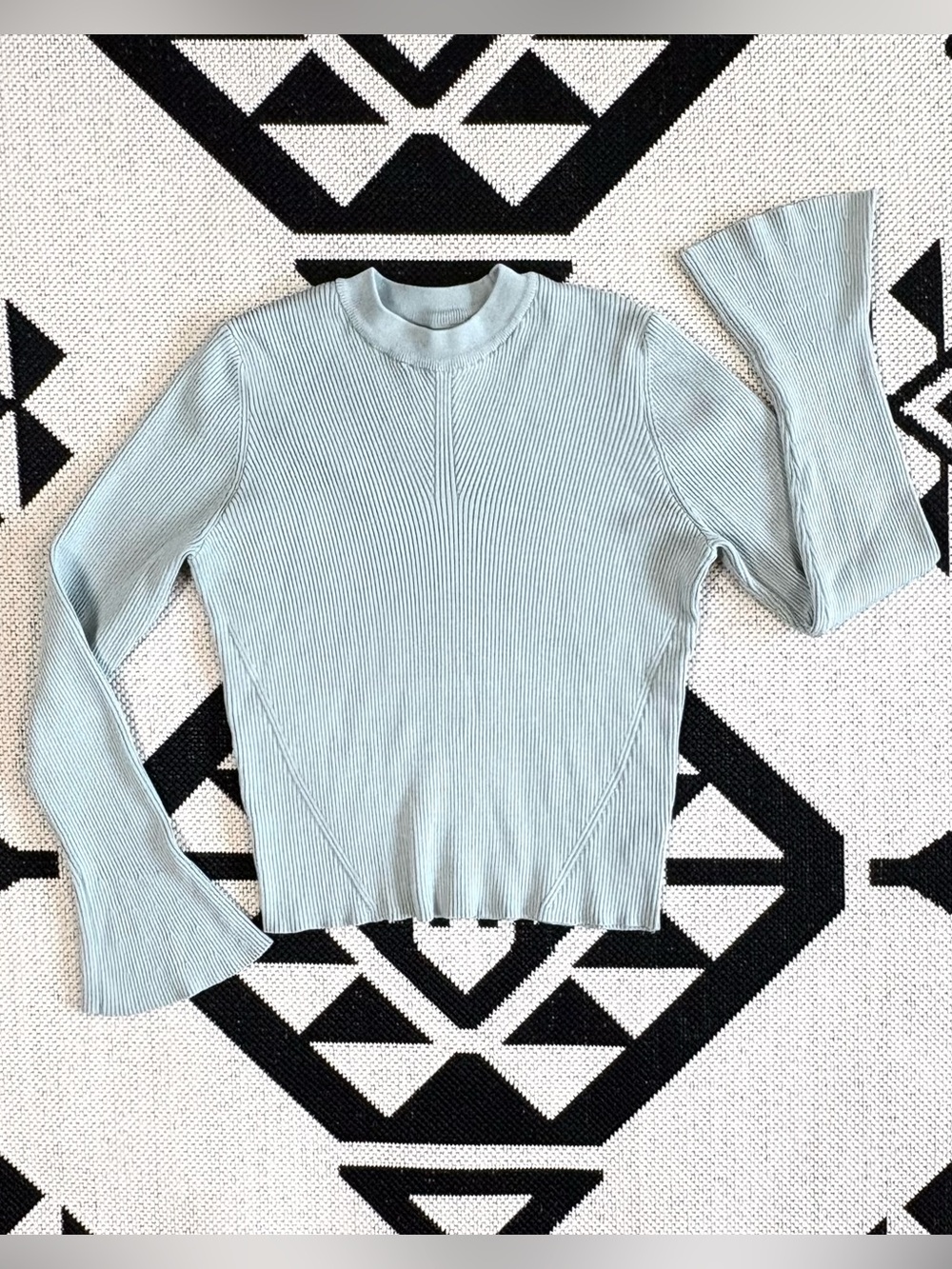 Future Collective Ribbed Knit Flare Sleeve Sweater in Sage Green Large